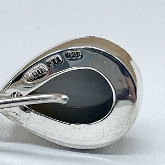 Green Drusy Sterling Silver Earrings Pear Shaped Drop Peacock Himalayan Gems - Picture 5 of 6